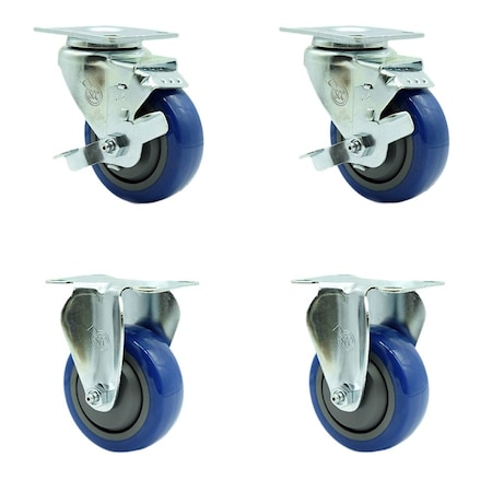 Service Caster Tool Box Caster Wheel Set 3.5'' Blue Polyurethane Swivel Casters, 4PK TOOL-SCC-20S3514-PPUB-BLUE-TLB-2-R-2